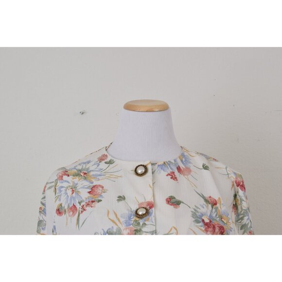 Vintage 90s Floral  Poly/Rayon Boxy Fit Long Sleeves‎ Crop Shirt size Large - Picture 10 of 10